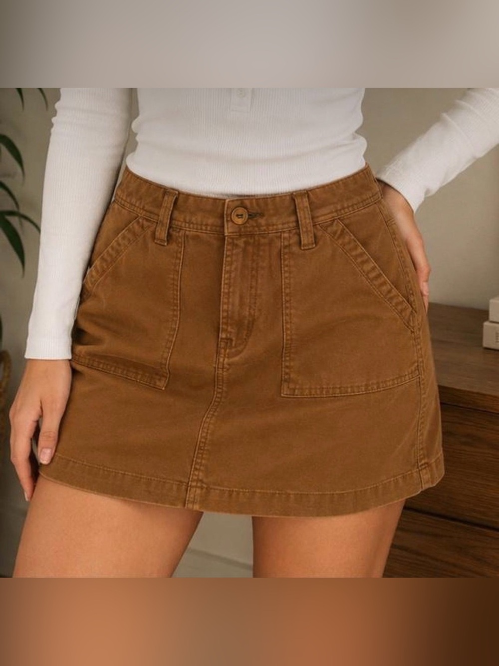 Toad&Co Brown Cotton Mini Earthy Cargo Utility Safari Skirt Size 6